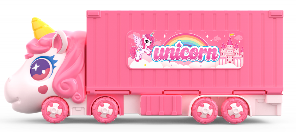 Unicorn Mega Hauler Truck with Ejection Launcher - Pink Toy Container Carrier Transport Car, Storage Vehicle Play Set with Rainbow Castle Design, Magical Birthday Gift for Toddler Girls